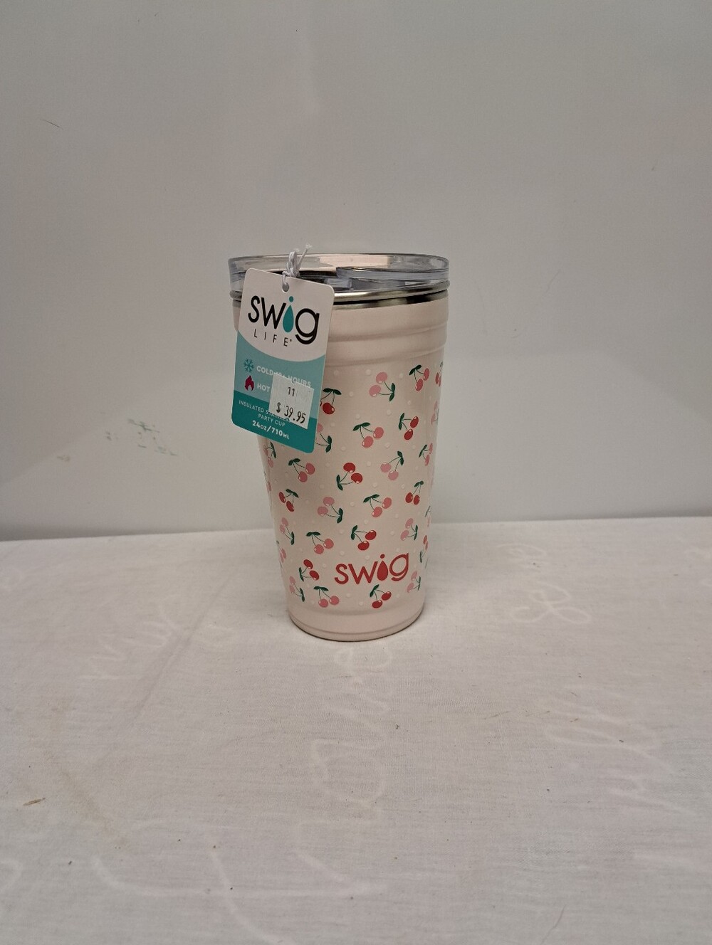 24oz Swig Life Cherry Print Insulated Tumbler - Cream & Red